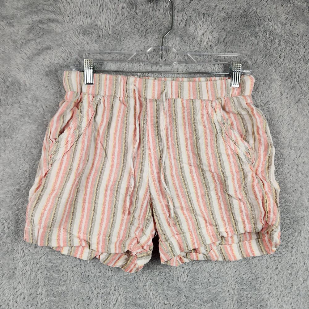 Briggs Shorts Womens Small Multicolor Striped Linen Blend Paperbag Waist Boho